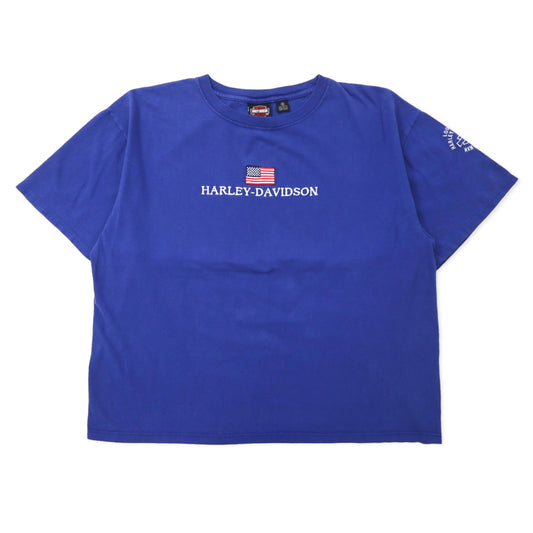 HARLEY DAVIDSON USA製 ロゴ刺繍 Tシャツ XL ブルー コットン 星条旗
