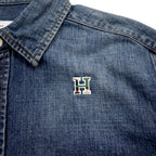 HBNS Work Denim Shirt S Indigo Blue Logo Embroidery Chest Pocket Made in Japan