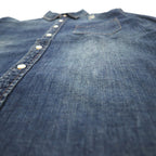 HBNS Work Denim Shirt S Indigo Blue Logo Embroidery Chest Pocket Made in Japan