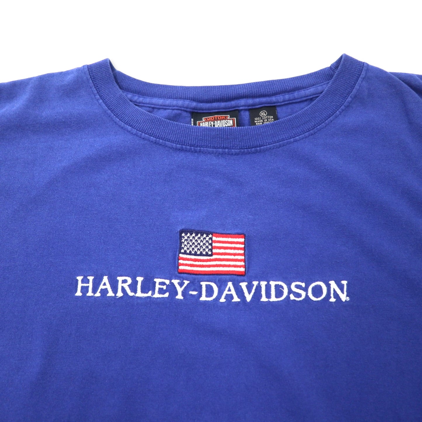 HARLEY DAVIDSON USA製 ロゴ刺繍 Tシャツ XL ブルー コットン 星条旗