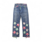YARN x 90s Levi's 501 Crochet Star Denim Jeans, Size M, Indigo Blue, Handmade