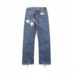 YARN x 90s Levi's 501 Crochet Star Denim Jeans, Size M, Indigo Blue, Handmade