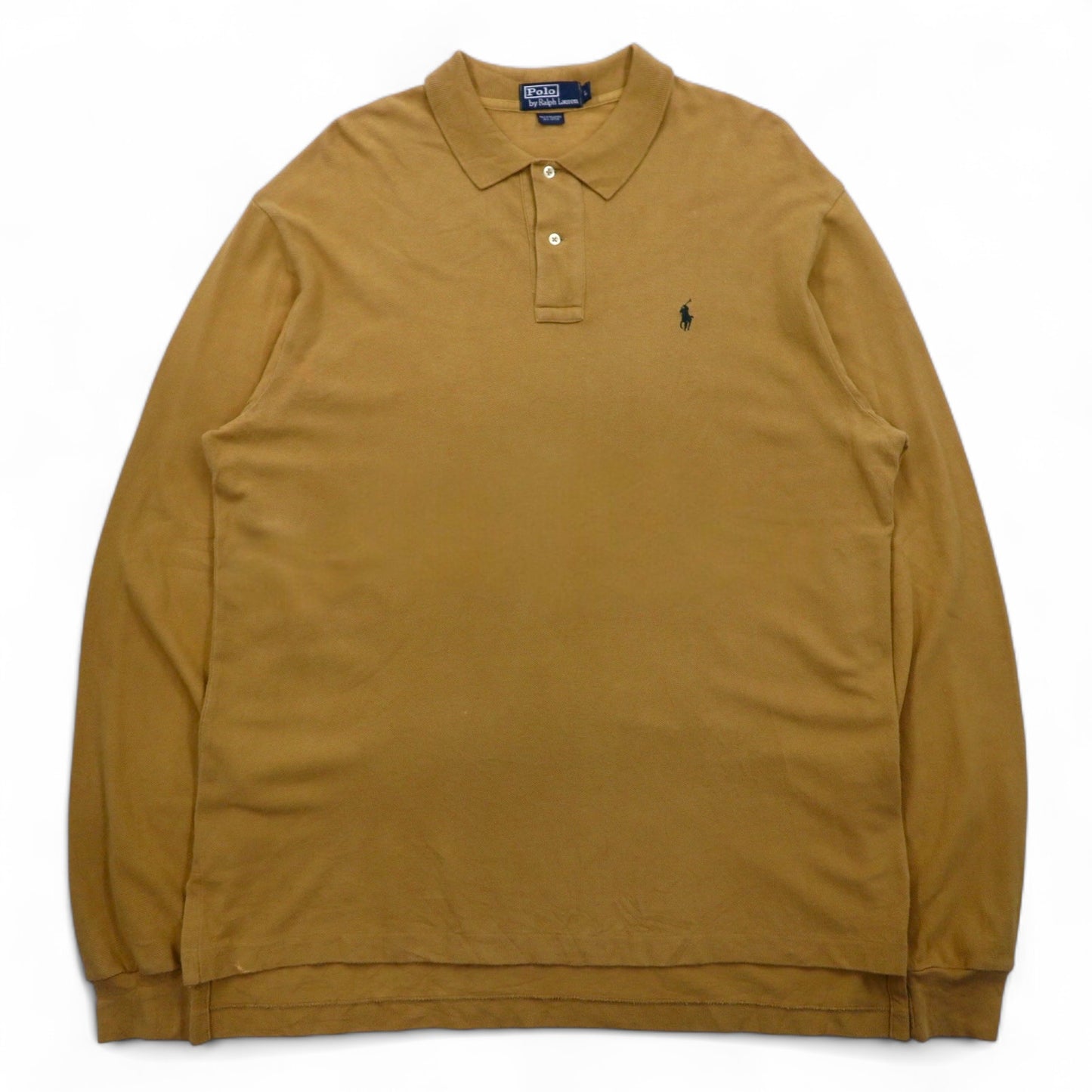 Polo by Ralph Lauren 90s Long Sleeve Polo Shirt L Beige Pique Small Pony Embroidery