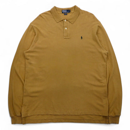 Polo by Ralph Lauren 90s Long Sleeve Polo Shirt L Beige Pique Small Pony Embroidery