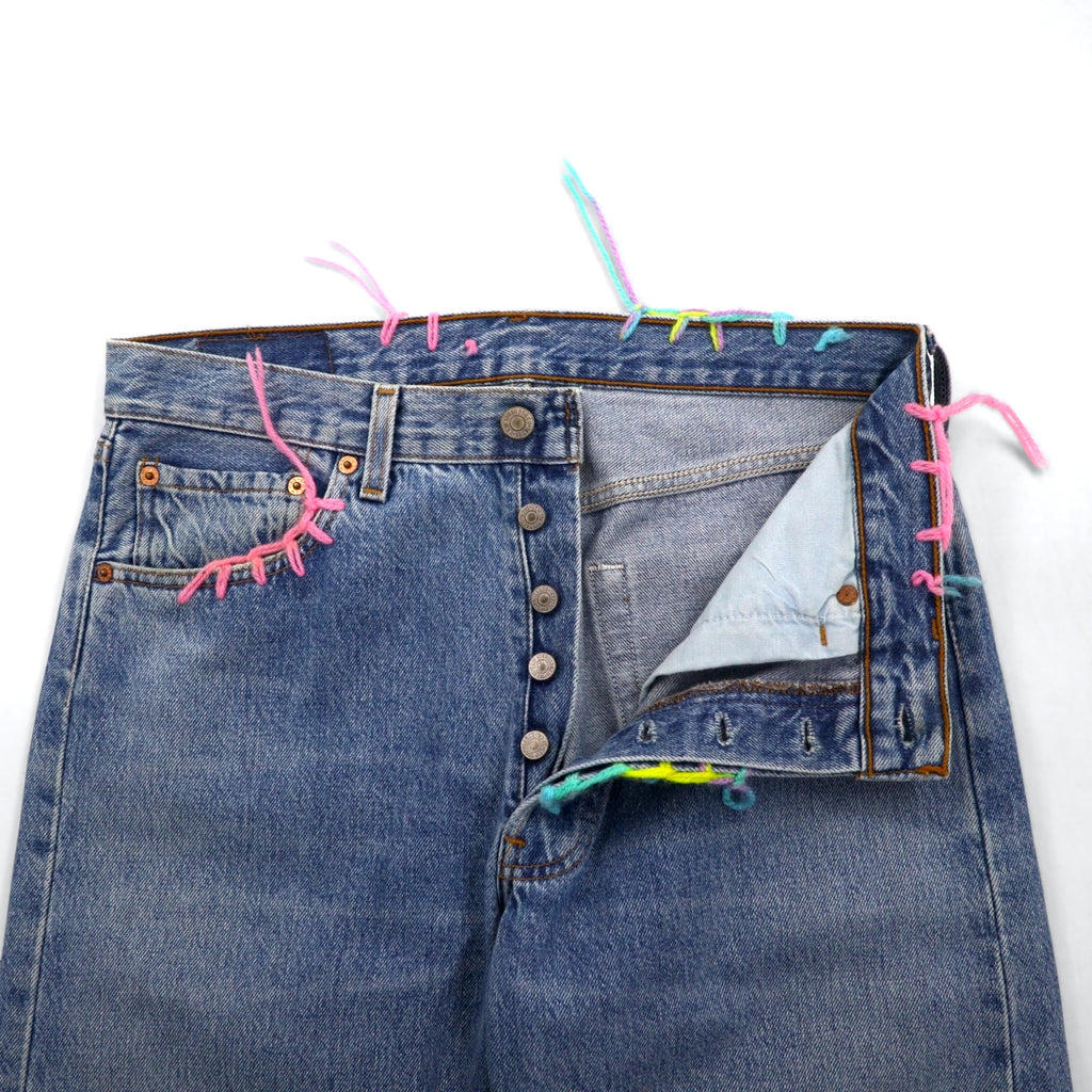 YARN x 90s Levi's 501 Crochet Star Denim Jeans, Size M, Indigo Blue, Handmade