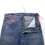YARN x 90s Levi's 501 Crochet Star Denim Jeans, Size M, Indigo Blue, Handmade