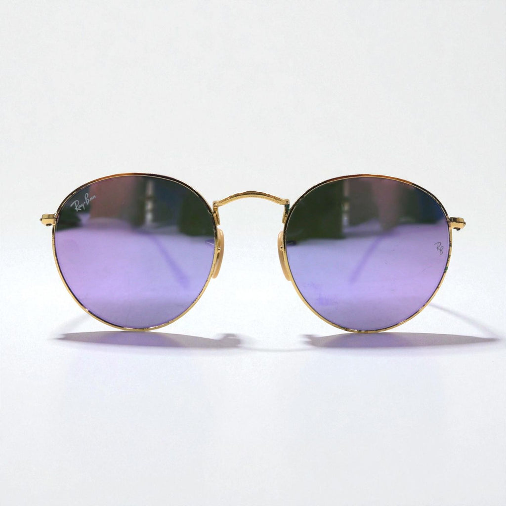 Ray-Ban Round Metal Sunglasses, Gold with Mirror Lenses, RB3447-N, 001/8O, 50-21, 145mm, 3N, Made in Italy