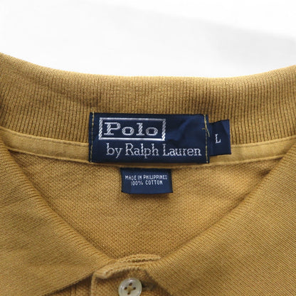 Polo by Ralph Lauren 90s Long Sleeve Polo Shirt L Beige Pique Small Pony Embroidery