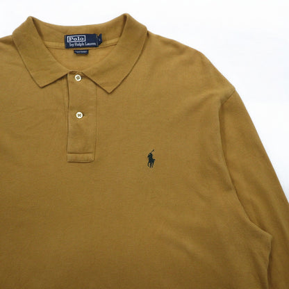 Polo by Ralph Lauren 90s Long Sleeve Polo Shirt L Beige Pique Small Pony Embroidery