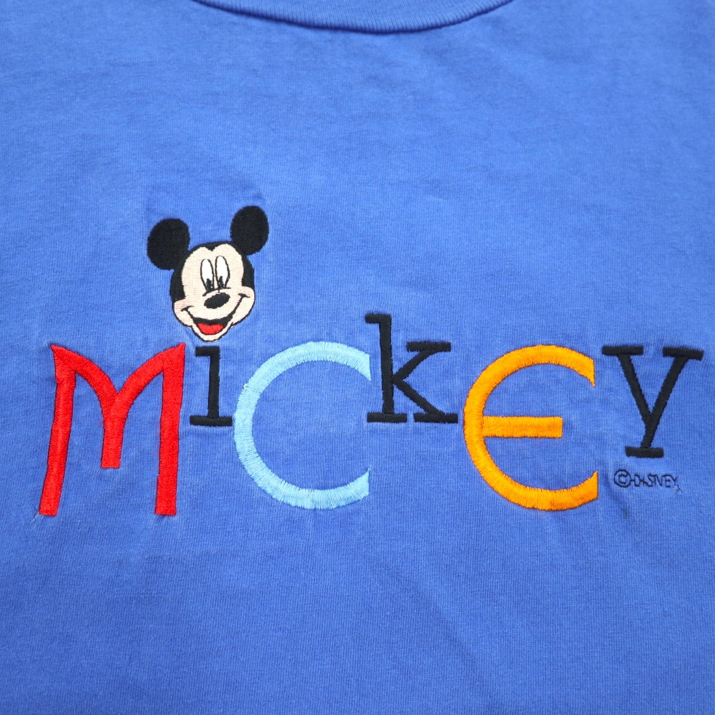 Velva Sheen 90年代 USA製 MICKEY ミッキーマウス 刺繍 Tシャツ XL ブルー Disney