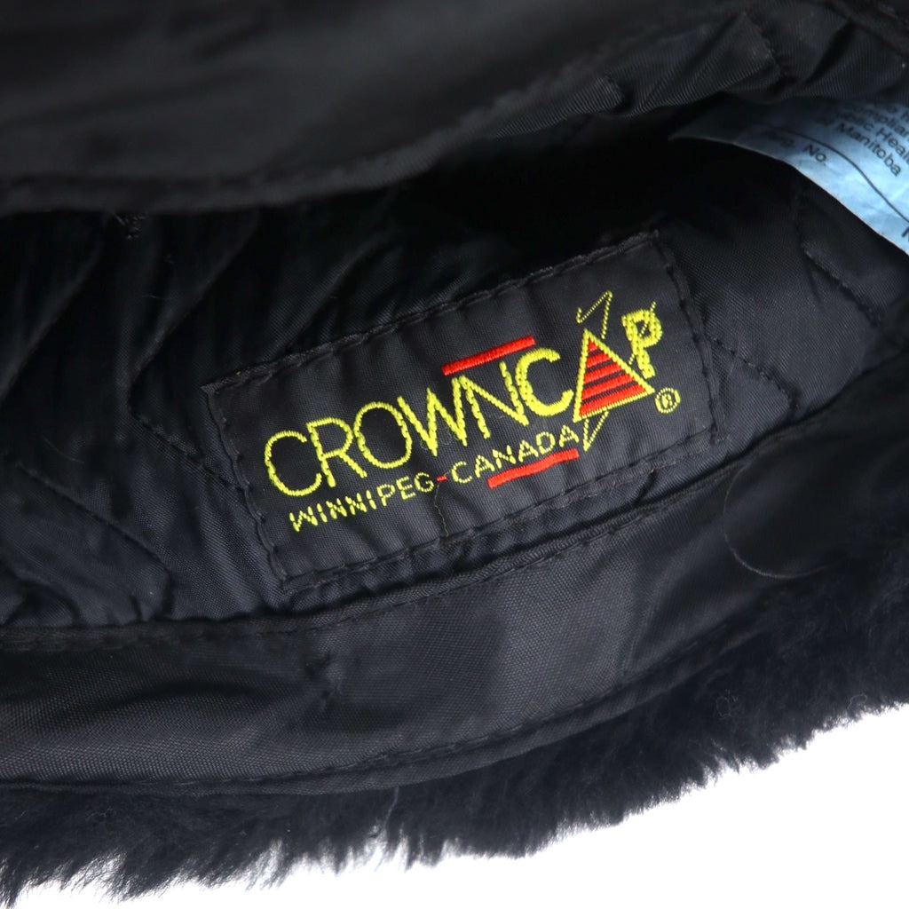 Vintage 90s Shearling Mouton Flight Cap CROWN CAP ムートン フライトキャップ ボンバーキャップ M ブラック