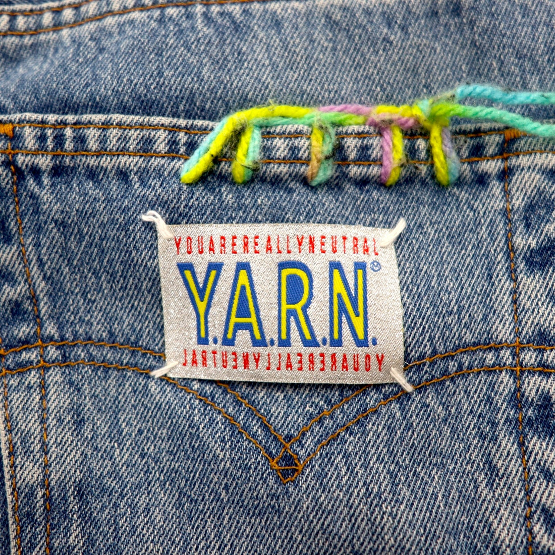 YARN x 90s Levi's 501 Crochet Star Denim Jeans, Size M, Indigo Blue, Handmade
