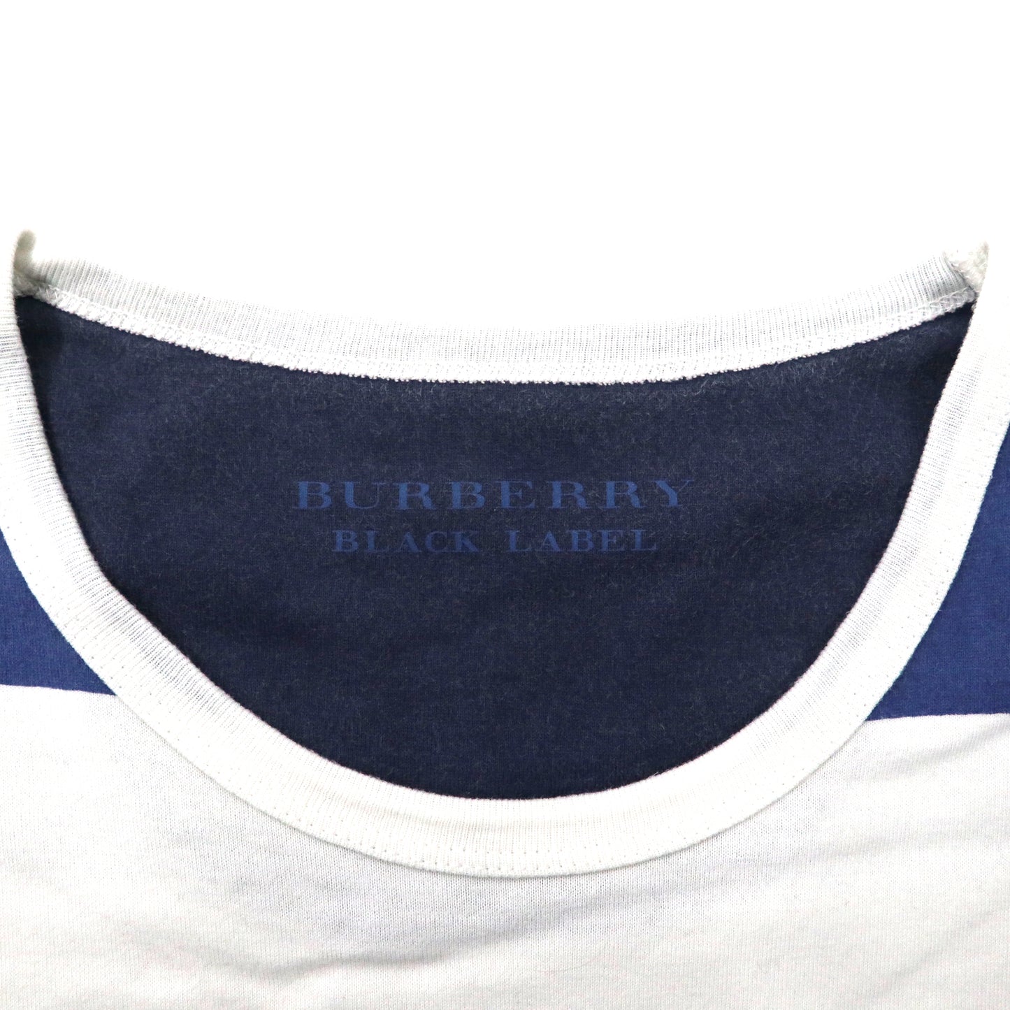 BURBERRY BLACK LABEL ボーダーTシャツ 3 ホワイト ネイビー コットン ワンポイントロゴ
