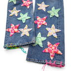 YARN x 90s Levi's 501 Crochet Star Denim Jeans, Size M, Indigo Blue, Handmade