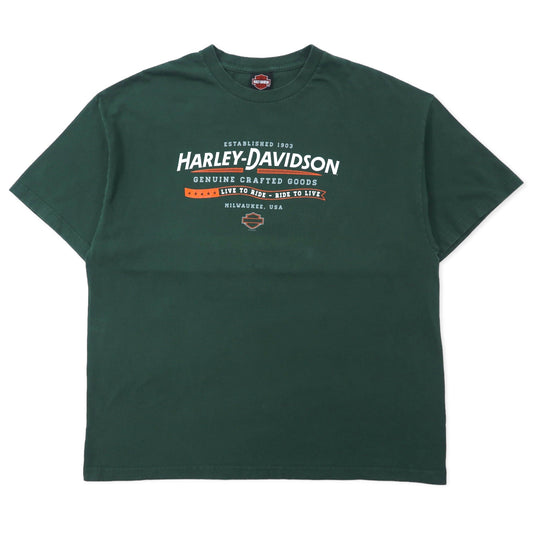 HARLEY DAVIDSON ロゴプリント Tシャツ XL グリーン コットン ナンバーワン 両面プリント DENTON COUNTY TX