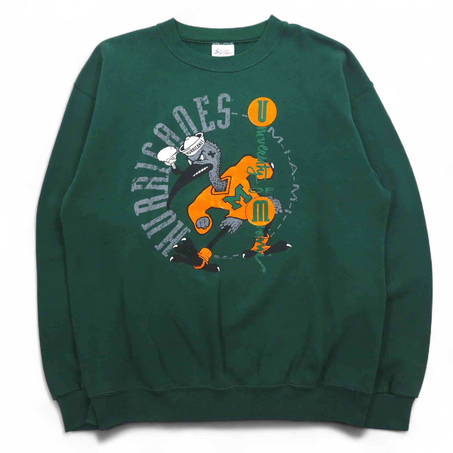 SANTEE by PLUMA USA made 90s NCAA college print sweatshirt L green fleece Miami Hurricanes