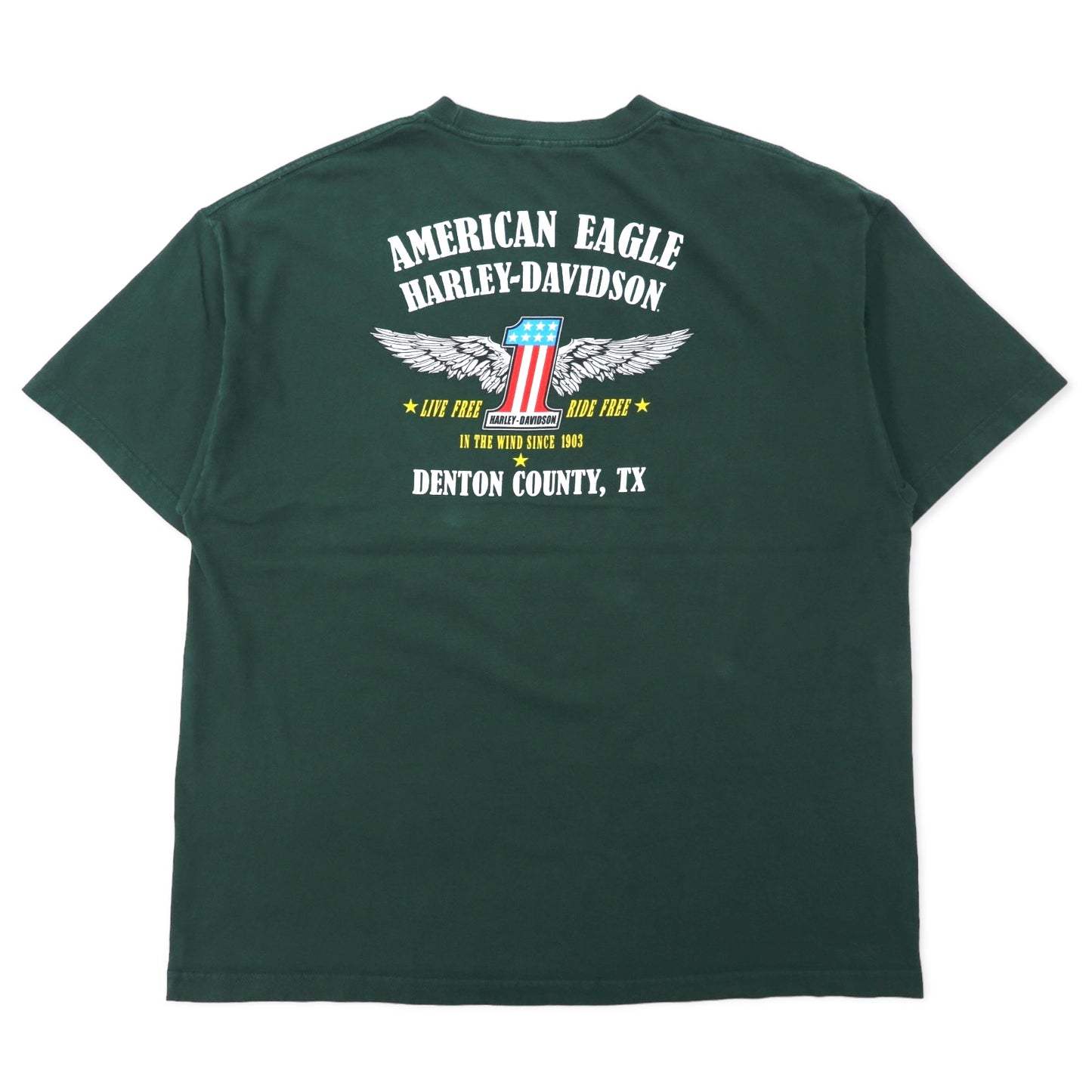 HARLEY DAVIDSON ロゴプリント Tシャツ XL グリーン コットン ナンバーワン 両面プリント DENTON COUNTY TX