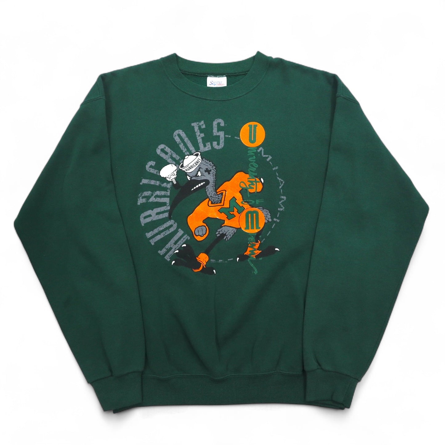 SANTEE by PLUMA USA made 90s NCAA college print sweatshirt L green fleece Miami Hurricanes