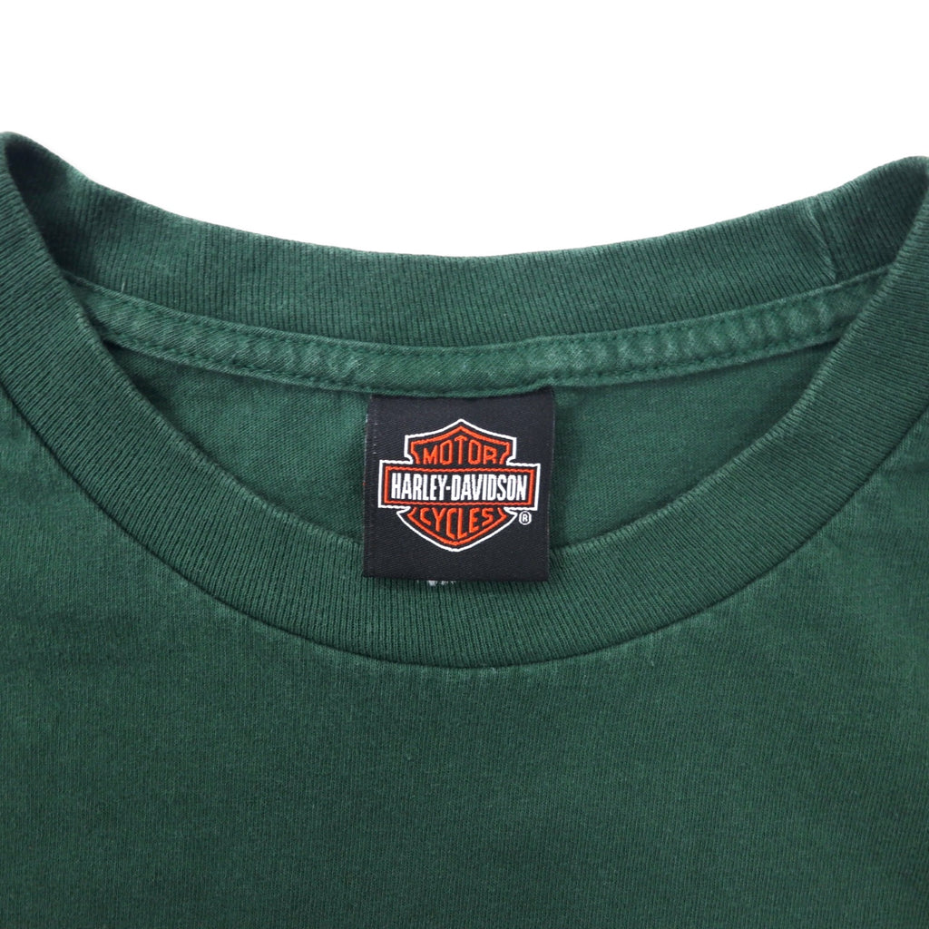 HARLEY DAVIDSON ロゴプリント Tシャツ XL グリーン コットン ナンバーワン 両面プリント DENTON COUNTY TX