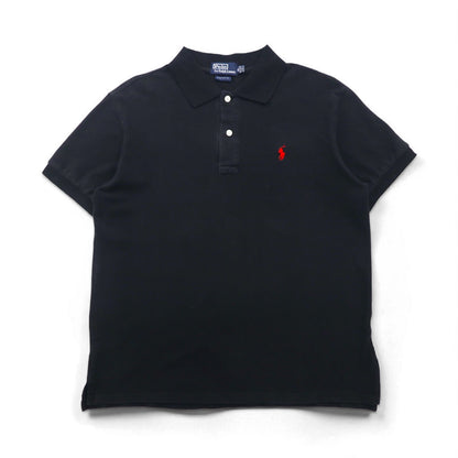 Polo by Ralph Lauren 90s Polo Shirt, XL, Black Cotton, Pique, Small Pony Embroidery