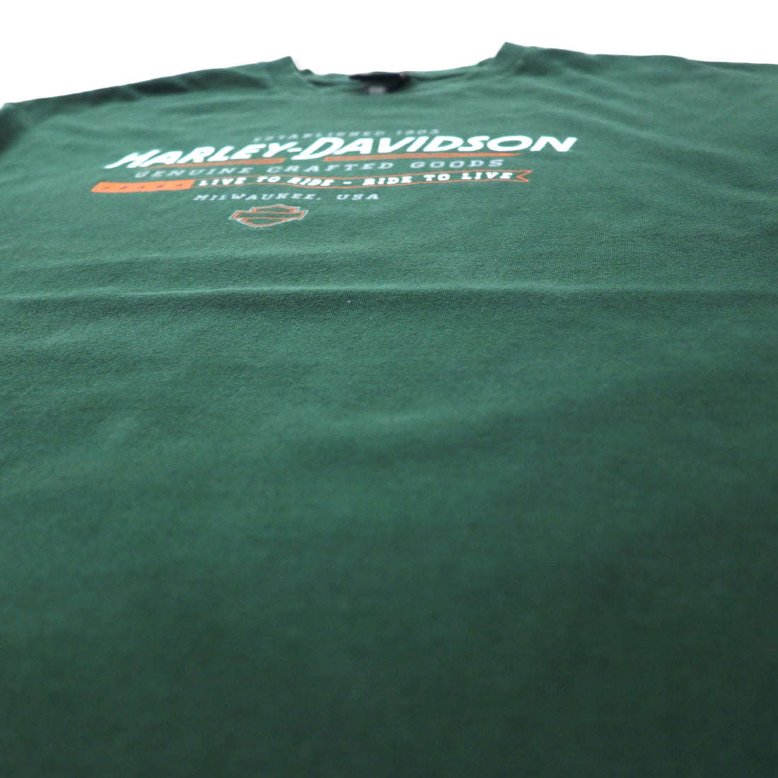 HARLEY DAVIDSON ロゴプリント Tシャツ XL グリーン コットン ナンバーワン 両面プリント DENTON COUNTY TX