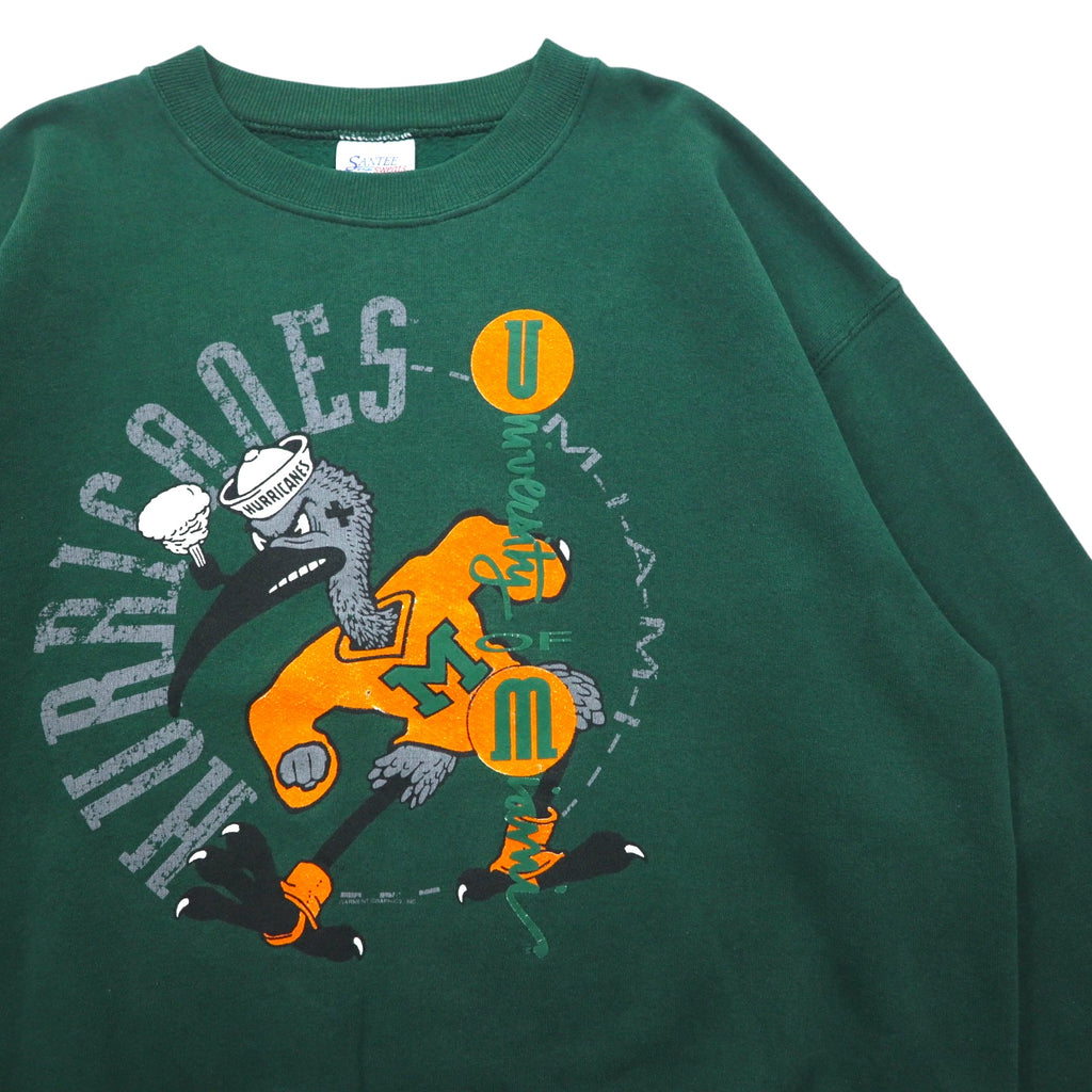 SANTEE by PLUMA USA made 90s NCAA college print sweatshirt L green fleece Miami Hurricanes