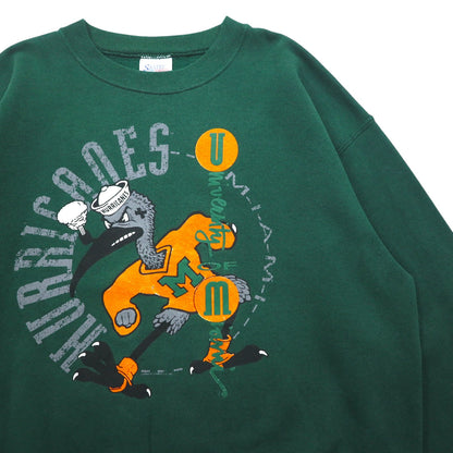 SANTEE by PLUMA USA made 90s NCAA college print sweatshirt L green fleece Miami Hurricanes