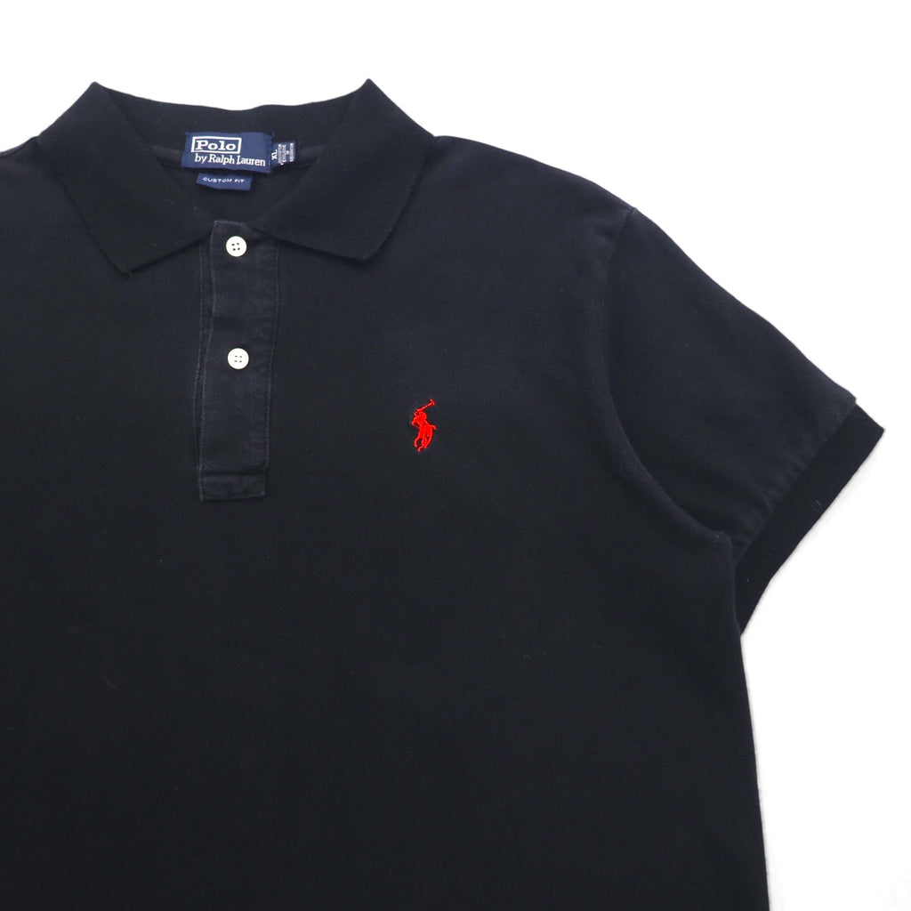 Polo by Ralph Lauren 90s Polo Shirt, XL, Black Cotton, Pique, Small Pony Embroidery