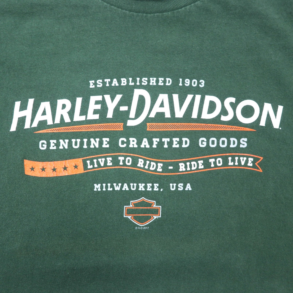 HARLEY DAVIDSON ロゴプリント Tシャツ XL グリーン コットン ナンバーワン 両面プリント DENTON COUNTY TX