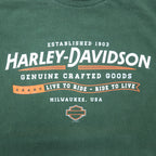 HARLEY DAVIDSON ロゴプリント Tシャツ XL グリーン コットン ナンバーワン 両面プリント DENTON COUNTY TX