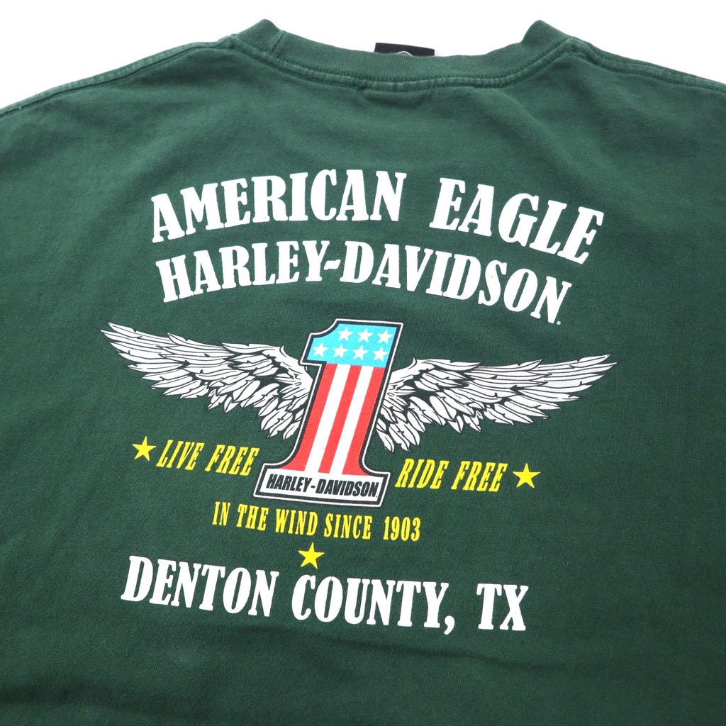 HARLEY DAVIDSON ロゴプリント Tシャツ XL グリーン コットン ナンバーワン 両面プリント DENTON COUNTY TX