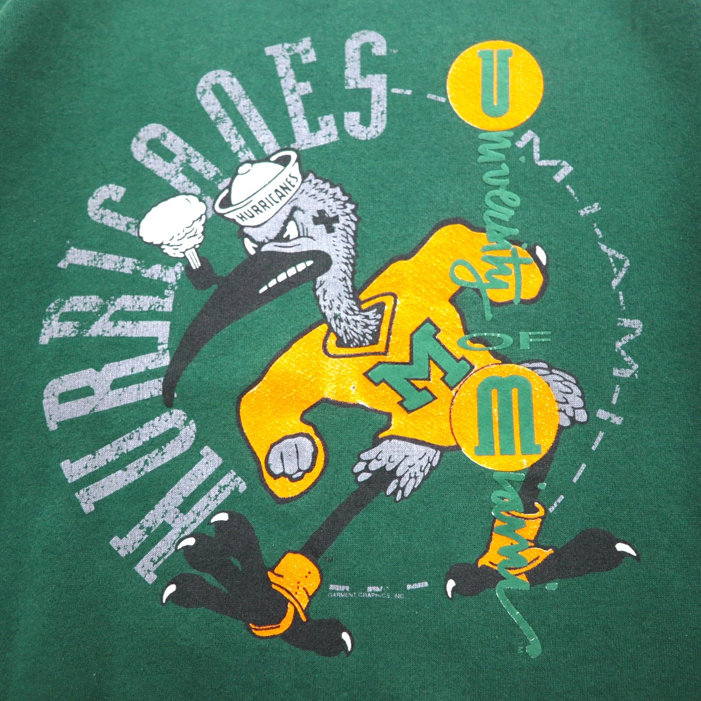 SANTEE by PLUMA USA made 90s NCAA college print sweatshirt L green fleece Miami Hurricanes