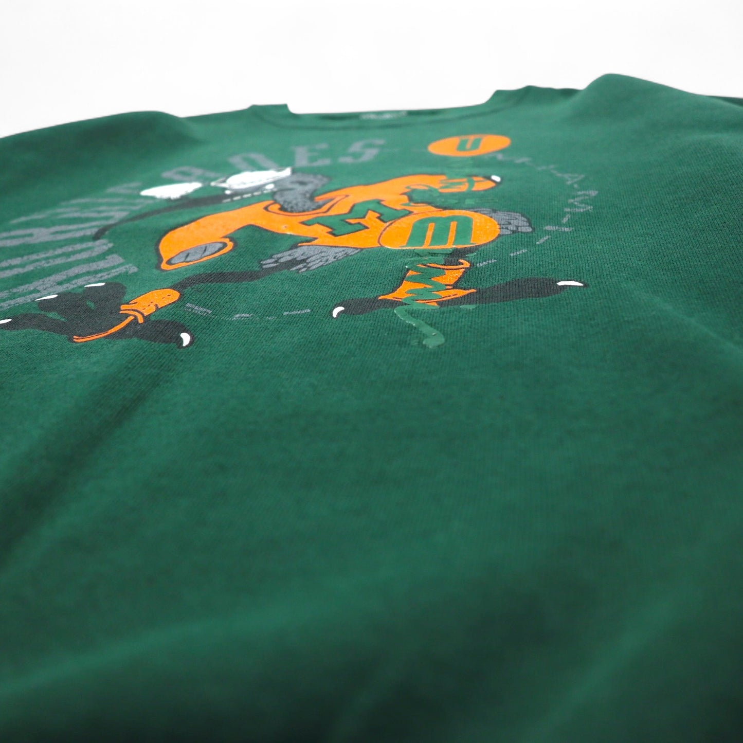 SANTEE by PLUMA USA made 90s NCAA college print sweatshirt L green fleece Miami Hurricanes