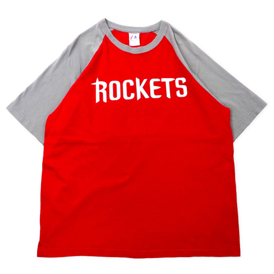 日本然リトテ-古着オンライン-majestic NBA ラグランTシャツ 2X レッド コットン ROCKETS ナンバリング McGRADY ビッグサイズ-Majestic NBA Raglan T-SHIRT 2X Red Cotton ROCKETS Numbering MCGRADY Big Size