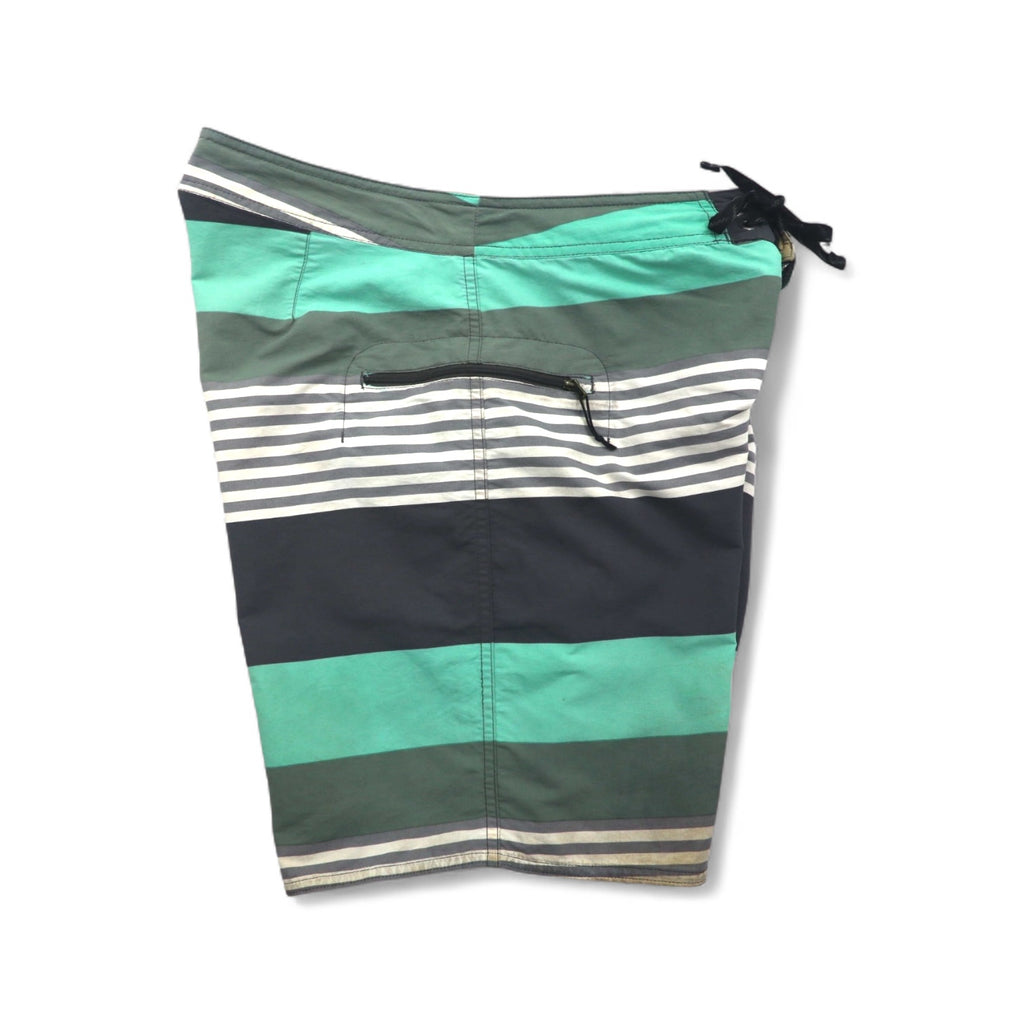 Patagonia Wavefarer Board Shorts, Size M, Green and Gray Striped Nylon, 86621