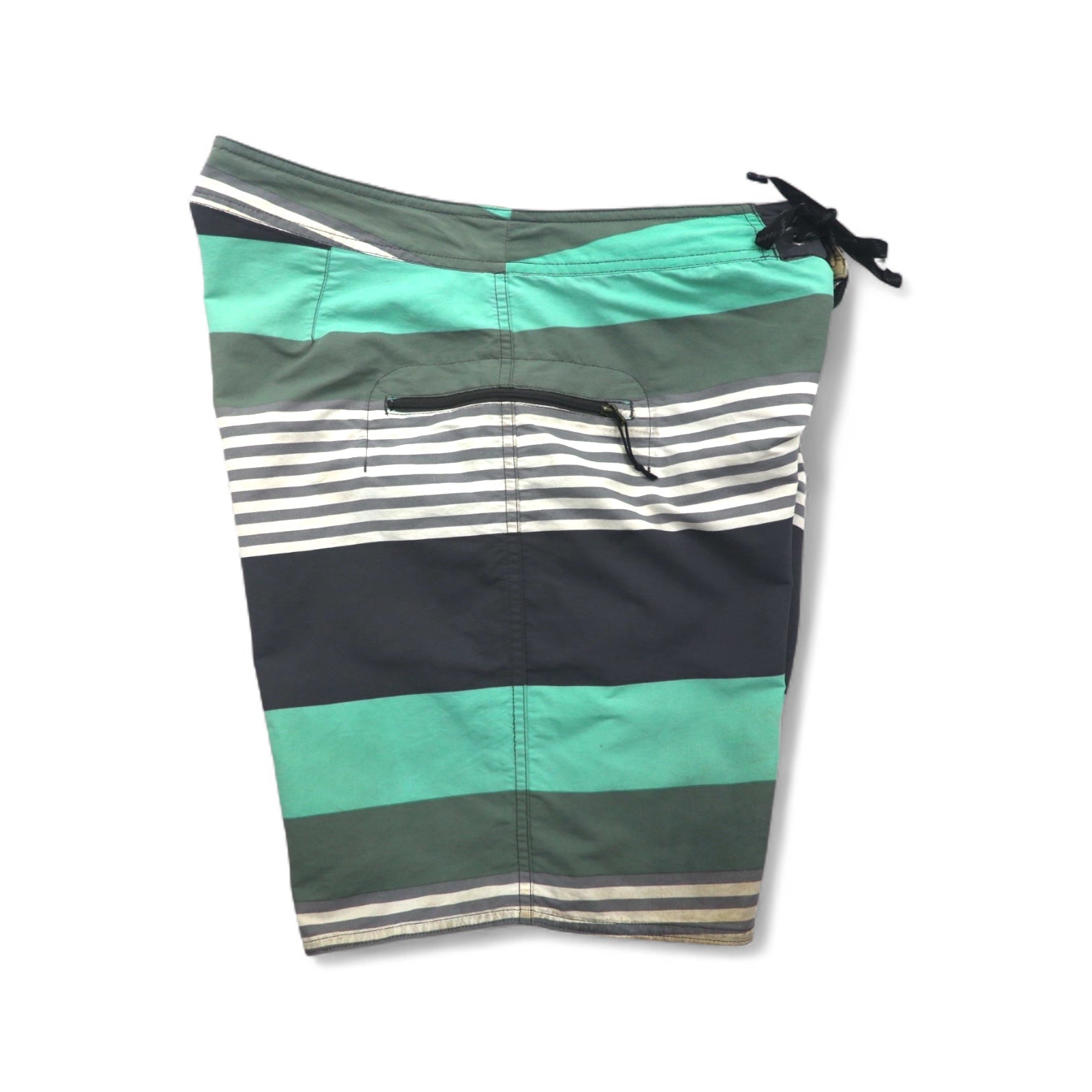 Patagonia Wavefarer Board Shorts, Size M, Green and Gray Striped Nylon, 86621