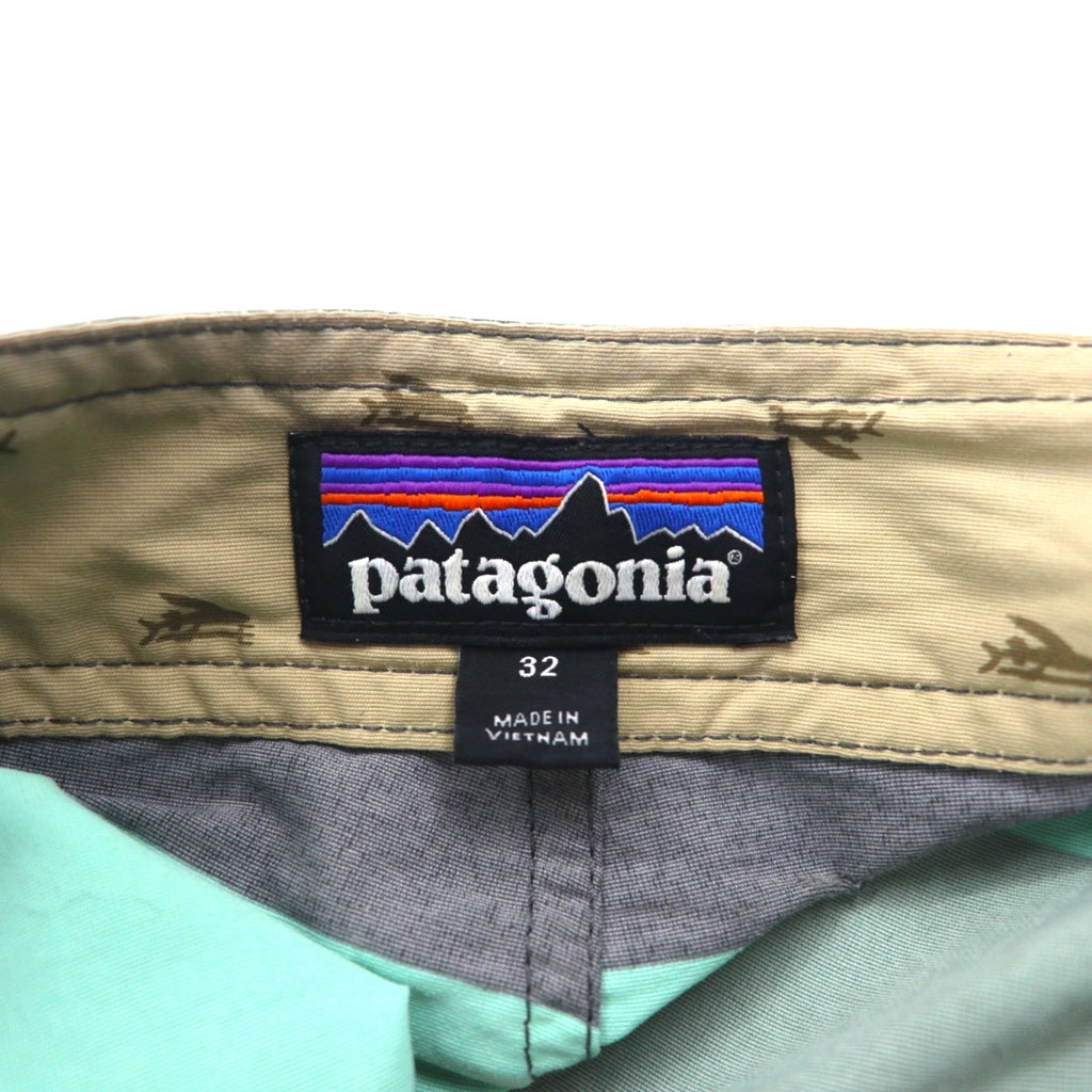 Patagonia Wavefarer Board Shorts, Size M, Green and Gray Striped Nylon, 86621