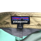 Patagonia Wavefarer Board Shorts, Size M, Green and Gray Striped Nylon, 86621