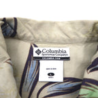 Columbia Aloha Shirt, All-Over Print, Short Sleeve, Size L, Beige, Hibiscus, Fishing, FM7086
