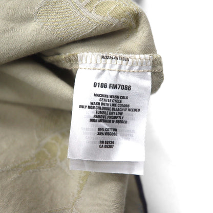 Columbia アロハシャツ 総柄 半袖シャツ L ベージュ ハイビスカス フィッシング 魚 FM7086