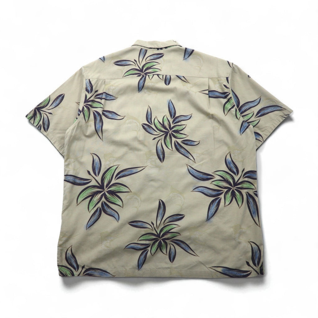 Columbia Aloha Shirt, All-Over Print, Short Sleeve, Size L, Beige, Hibiscus, Fishing, FM7086