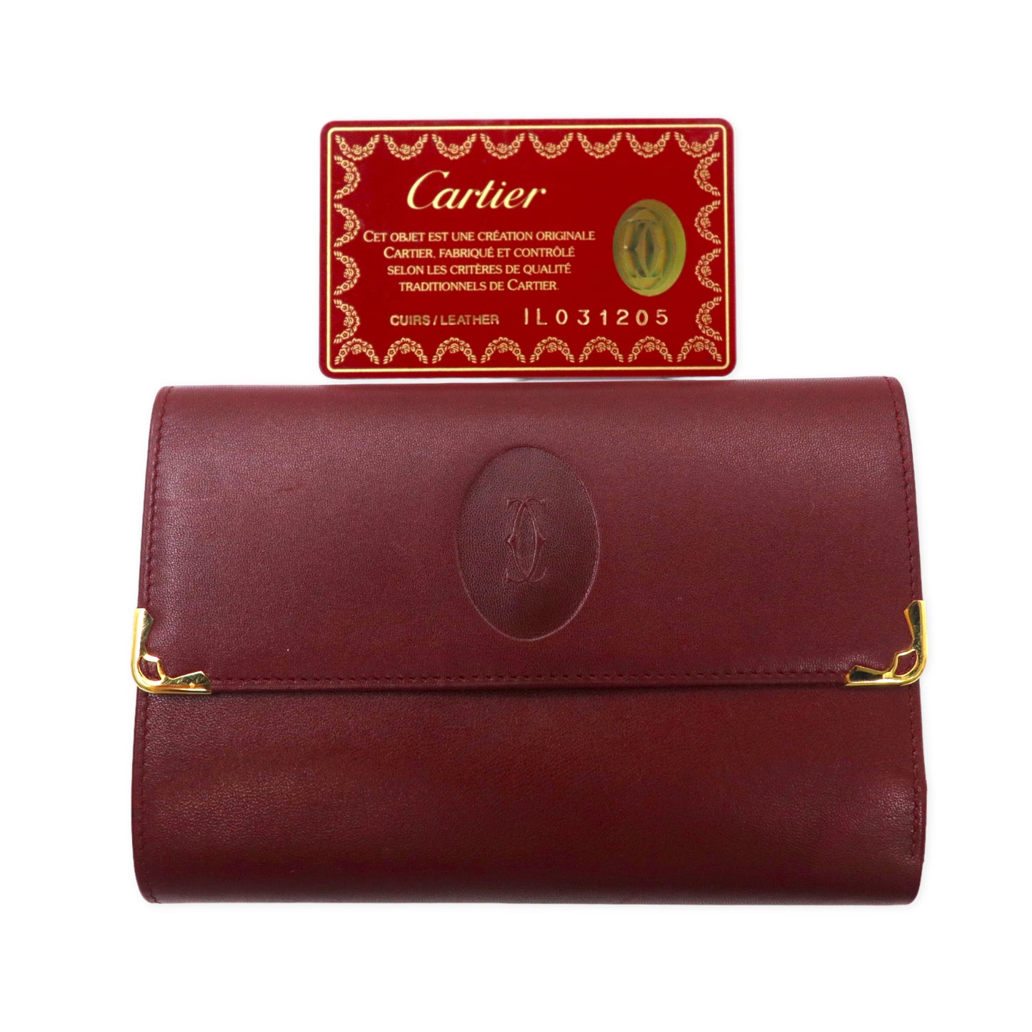 Cartier マストライン 3つ折り財布 ボルドー レザー がま口 オールド