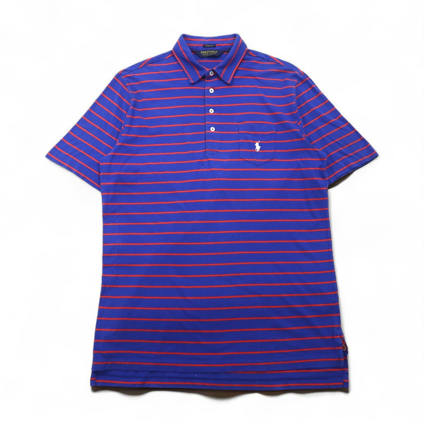 POLO GOLF RALPH LAUREN Pima Cotton Striped Polo Shirt, Size L, Blue/Orange, Vintage Lisle Pocket, Small Pony Embroidery, Made in Peru