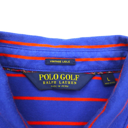 POLO GOLF RALPH LAUREN Pima Cotton Striped Polo Shirt, Size L, Blue/Orange, Vintage Lisle Pocket, Small Pony Embroidery, Made in Peru