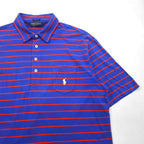 POLO GOLF RALPH LAUREN Pima Cotton Striped Polo Shirt, Size L, Blue/Orange, Vintage Lisle Pocket, Small Pony Embroidery, Made in Peru