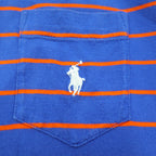 POLO GOLF RALPH LAUREN Pima Cotton Striped Polo Shirt, Size L, Blue/Orange, Vintage Lisle Pocket, Small Pony Embroidery, Made in Peru