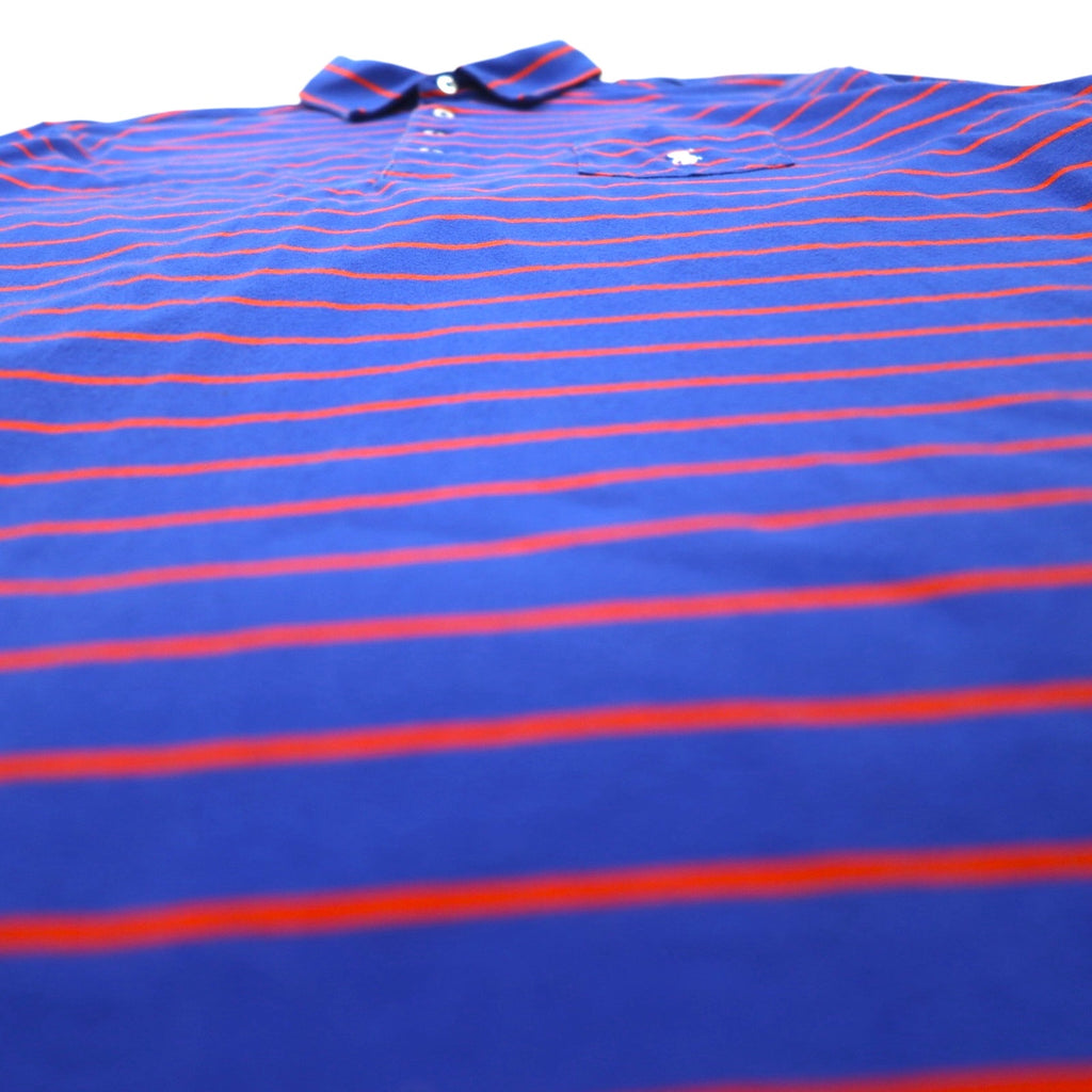 POLO GOLF RALPH LAUREN Pima Cotton Striped Polo Shirt, Size L, Blue/Orange, Vintage Lisle Pocket, Small Pony Embroidery, Made in Peru