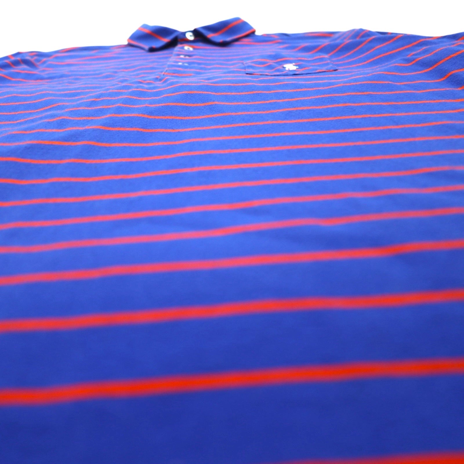 POLO GOLF RALPH LAUREN Pima Cotton Striped Polo Shirt, Size L, Blue/Orange, Vintage Lisle Pocket, Small Pony Embroidery, Made in Peru