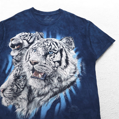 THE MOUNTAIN タイダイ プリント Dyed & Printed in USA Tシャツ L ネイビー アニマル ホワイトタイガー メキシコ製