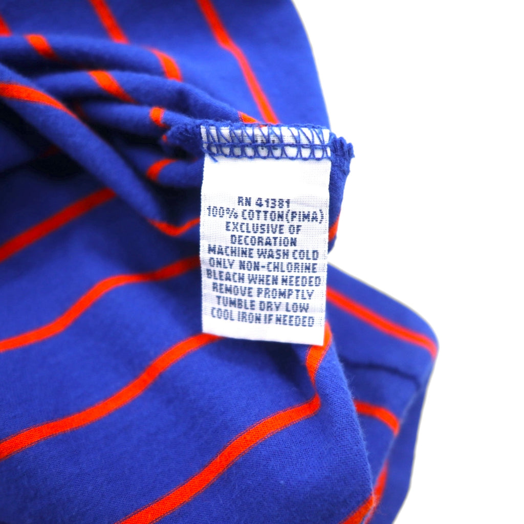 POLO GOLF RALPH LAUREN Pima Cotton Striped Polo Shirt, Size L, Blue/Orange, Vintage Lisle Pocket, Small Pony Embroidery, Made in Peru